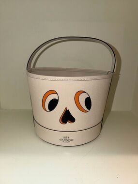 Coach Cream Leather Bucket Bag with Whimsical Orange & Black Face